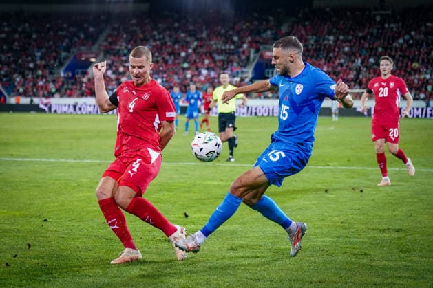 Soccer: UEFA Nations League 2026–2027, Matchday 3: Switzerland vs. Slovenia at Thermoplan Arena Lucerne; Nico Elvedi (Switzerland), 4; Danijel Sturm (Slovenia), 15 Copyright: xJOERANxSTEINSIEKx
