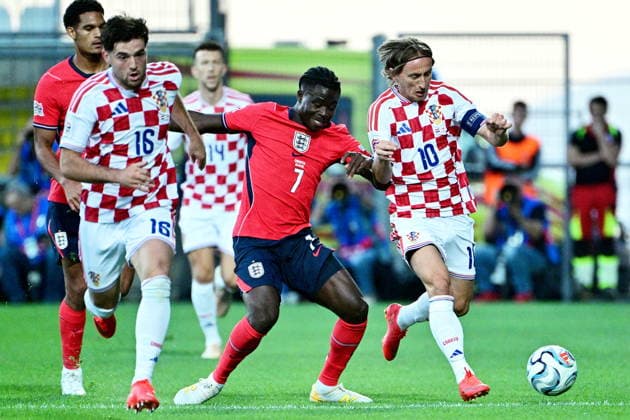 Croatia, Rijeka, 03.10.2026. Rujevica Stadium. UEFA Nations League, football match: Croatia - England. In the photo: Martin Baturina, Bukayo Saka, Luka Modric. Photo: Damir Krajac CROPIX Copyright: xxDamirxKrajacx hrvatska_engleska34-031026