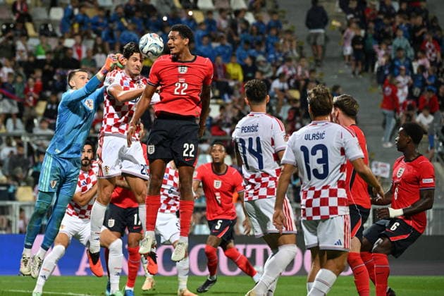 Croatia, Rijeka, 03.10.2026. Rujevica Stadium. UEFA Nations League, football match: Croatia - England. In the photo: Dominik Livakovic, Igor Matanovic, Jarell Quansah. Photo: Damir Krajac CROPIX Copyright: xxDamirxKrajacx hrvatska_engleska80-031026