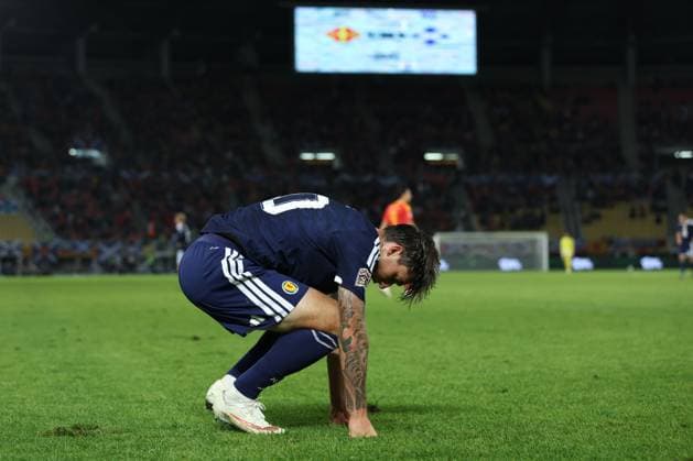 Kieron Bowie of Scotland shows a look of dejection. North Macedonia v Scotland, UEFA Nations League, Football, Nacionalna Arena Tose Proeski, Skopje, North Macedonia - 03 Oct 2026Skopje Nacionalna Arena Tose Proeski North Macedonia  Copyright: xNikolaxKrstic Shutterstockx 17184131di