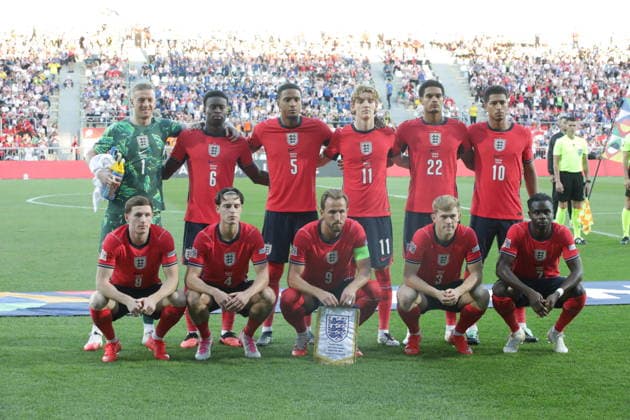 Croatia v England - UEFA Nations League 2026 27 Group A3 MD3 RIJEKA, CROATIA - OCTOBER 3: Elliot Anderson, Jordan Pickford, Marc Guehi, Alex Scott, Ezri Konsa, Harry Kane, Anthony Gordon, Jarell Quansah, Lewis Hall, Jude Bellingham and Bukayo Saka of England line up for a team photo prior to the UEFA Nations League 2026 27 group phase match between Croatia and England at Stadion HNK Rijeka on October 3, 2026 in Rijeka, Croatia. IgorxSoban PIXSELL