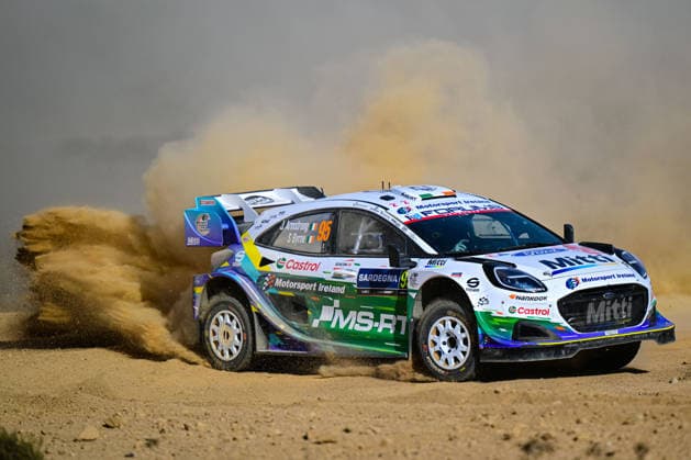 FIA WRC, Motorsport Rallye, WM 2026: Rally Italia Sardegna - Day 3 Jon Armstrong (IRL) and Shane Byrne (IRL) on a Ford Puma Rally1 in action during the FIA WRC RALLY ITALIA SARDEGNA in Alghero, Italy on 1-4 October, 2026. Alghero Sardinia Italy  Copyright: xFedericoxManonix originalFilename:manoni-rallyita261003_np8lF.jpg