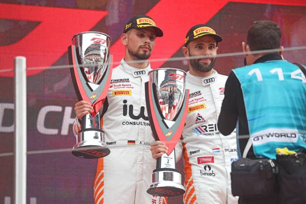 GT World Challenge Europe powered by AWS Barcelona 2026 Dylan Pereira and Alex Aka of Tresor Attempto Racing stand on the podium at the Circuit de Barcelona-Catalunya after winning the GT World Challenge Europe race in Barcelona, Spain, on October 3, 2026. Barcelona Barcelona Spain  Copyright: xUrbanandsportx originalFilename:valls-gtworldc261103_npatJ.jpg
