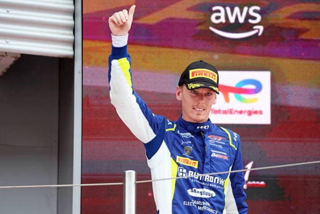 GT World Challenge Europe powered by AWS Barcelona 2026 Luca Engstler of Rutronik Racing stands on the podium at the Circuit de Barcelona-Catalunya after finishing third in the GT World Challenge Europe race in Barcelona, Spain, on October 3, 2026. Barcelona Barcelona Spain  Copyright: xUrbanandsportx originalFilename:valls-gtworldc261103_npHzn.jpg