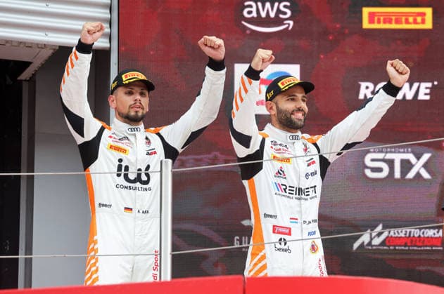 GT World Challenge Europe powered by AWS Barcelona 2026 Dylan Pereira and Alex Aka of Tresor Attempto Racing stand on the podium at the Circuit de Barcelona-Catalunya after winning the GT World Challenge Europe race in Barcelona, Spain, on October 3, 2026. Barcelona Barcelona Spain  Copyright: xUrbanandsportx originalFilename:valls-gtworldc261103_nptwq.jpg