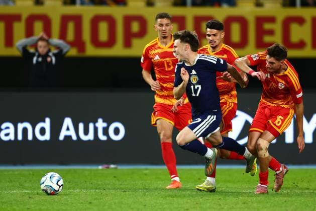 Ben Gannon-Doak of Scotland is fouled by Matej Gashtarov of North Macedonia in the penalty area. North Macedonia v Scotland, UEFA Nations League, Football, Nacionalna Arena Tose Proeski, Skopje, North Macedonia - 03 Oct 2026Skopje Nacionalna Arena Tose Proeski North Macedonia  Copyright: xNikolaxKrstic Shutterstockx 17184131ec