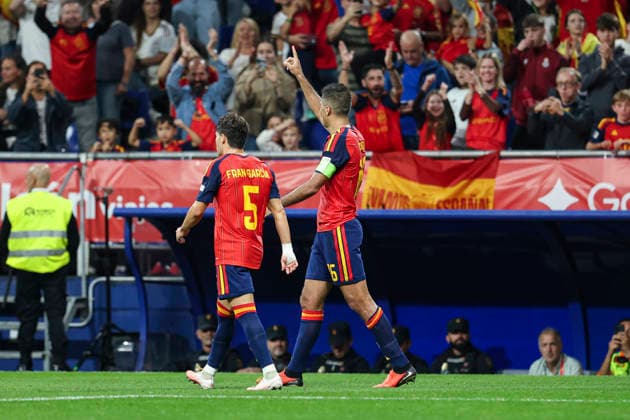 October 3, 2026, Oviedo, Asturias, Spain: Rodri of Spain celebrates after scoring his team s second goal during the UEFA Nations League 2026 27 group phase match between Spain and Czech Republic at Carlos Tartiere stadium on October 03, 2026, in Oviedo, Spain. Spain V Czech Republic - UEFA Nations League 2026 27 Group A3 MD3  - ZUMAa181 20261003_zaa_a181_108 Copyright: xIrinaxR.xHx