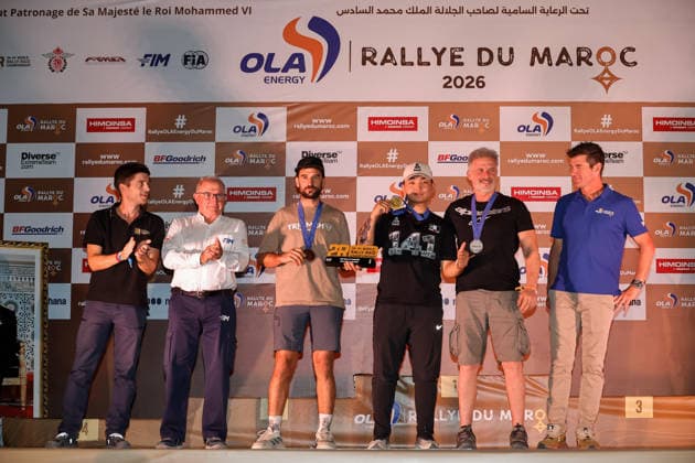 W2RC - RALLYE DU MAROC 2026 ALAN Eduardo (arg), Xraids Experience, KTM 450 Rally Factory Replica, FIM W2RC, Rally 3, portrait, MARTIN Albert (esp), Triumph Spain, X Triumph TF 450 Rally, FIM W2RC, Rally 3 MM, portrait, PUREVDORJ Murun (mgl), Xraids Experience, KTM EXC F, FIM W2RC, Rally 3, portrait portrait during the the Podium and Prize Giving Ceremony of the Rallye du Maroc 2026, 4th round of the 2026 WR2C Championship from October 3, 2026 around Zagora, Morocco - AgadirMorocco  Copyright: xPauloxMariax