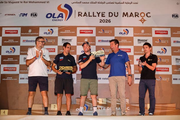 W2RC - RALLYE DU MAROC 2026 WALKNER Matthias (aut), BRP Can-Am Maverick R, South Racing Can-Am, SSV SSV1, action, portrait, MENA Oriol (esp), BRP Can-Am Maverick R, South Racing Can-Am, SSV SSV1, action, portrait portrait during the the Podium and Prize Giving Ceremony of the Rallye du Maroc 2026, 4th round of the 2026 WR2C Championship from October 3, 2026 around Zagora, Morocco - AgadirMorocco  Copyright: xPauloxMariax