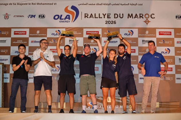 W2RC - RALLYE DU MAROC 2026 WALKNER Matthias (aut), BRP Can-Am Maverick R, South Racing Can-Am, SSV SSV1, action, portrait, MENA Oriol (esp), BRP Can-Am Maverick R, South Racing Can-Am, SSV SSV1, action, portrait portrait during the the Podium and Prize Giving Ceremony of the Rallye du Maroc 2026, 4th round of the 2026 WR2C Championship from October 3, 2026 around Zagora, Morocco - AgadirMorocco  Copyright: xPauloxMariax