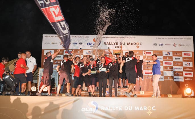 W2RC - RALLYE DU MAROC 2026 203 QUINTERO Seth (usa), SHORT Andrew (usa), Toyota Hilux GR, Toyota Gazoo Racing W2RC, FIA W2RC, ULT T1+, portrait during the the Podium and Prize Giving Ceremony of the Rallye du Maroc 2026, 4th round of the 2026 WR2C Championship from October 3, 2026 around Zagora, Morocco - AgadirMorocco  Copyright: xPauloxMariax