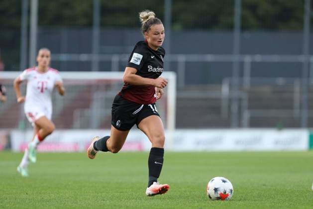 Carina Brunold of SC Freiburg in action, on the ball, making a solo run during the Women s Bundesliga match between 1. FC Köln and SC Freiburg, Franz Kremer Stadium on October 3, 2026, in Cologne, Germany. Photo by Oliver Kaelke, DeFodi Images. Carina Brunold of SC Freiburg controls the ball during the Bundesliga match between 1 FC Cologne and SC Freiburg at Franz Kremer Stadium on October 3, 2026 in Cologne, Germany. Photo by Oliver Kaelke, DeFodi Images. DFB and DFL regulations prohibit any use of photographs as image sequences and or quasi-video. Photo by Oliver Kaelke, DeFodi Images.