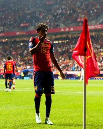 SOCCER- The UEFA Nations League 2026 27 group phase match between Spain and Czech Republic at Carlos Tartiere Stadium on October 03, 2026 in Oviedo, Spain. Lamine Yamal of Spain celebrates his goal during the UEFA Nations League 2026 27 group phase match between Spain and Czech Republic at Carlos Tartiere Stadium on October 03, 2026 in Oviedo, Spain. Oviedo Asturias Spain EDITORIAL USE ONLY Copyright: xx SENIS-CEBOLLAx xALFAQUIx dpphotos202332