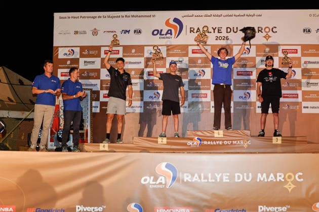 W2RC - RALLYE DU MAROC 2026 BOZZO Bruno (esp), Pedregà Racing Team, KTM 450 Rally Factory Replica, FIM W2RC, Rally 2 J, portrait, PELLICER Alfredo (esp), Xraids Experience, KTM 450 Rally Factory Replica, FIM W2RC, Rally 2 J, portrait, portrait during the the Podium and Prize Giving Ceremony of the Rallye du Maroc 2026, 4th round of the 2026 WR2C Championship from October 3, 2026 around Zagora, Morocco - AgadirMorocco Copyright: xPauloxMariax