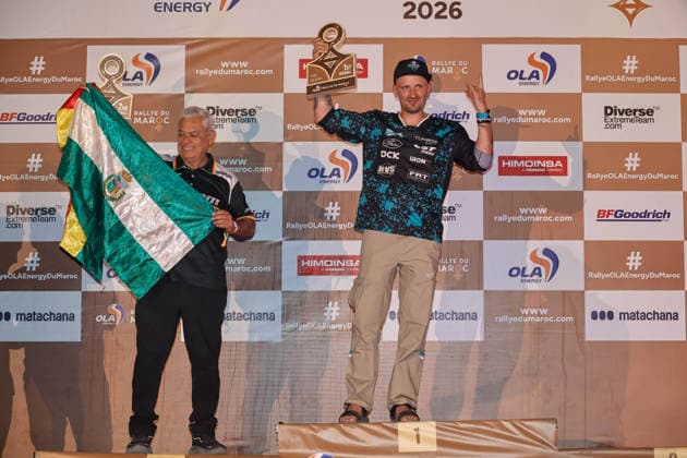 W2RC - RALLYE DU MAROC 2026 MARTINEZ Leonardo (bol), Team Can Am Martinez, Can-Am Renegade, FIM W2RC, Quad, portrait, KANOPKINAS Antanas (ltu), CFMoto Thunder Racing Team, CFMoto CForce 1000, FIM W2RC, Quad, portrait portrait during the the Podium and Prize Giving Ceremony of the Rallye du Maroc 2026, 4th round of the 2026 WR2C Championship from October 3, 2026 around Zagora, Morocco - AgadirMorocco  Copyright: xPauloxMariax