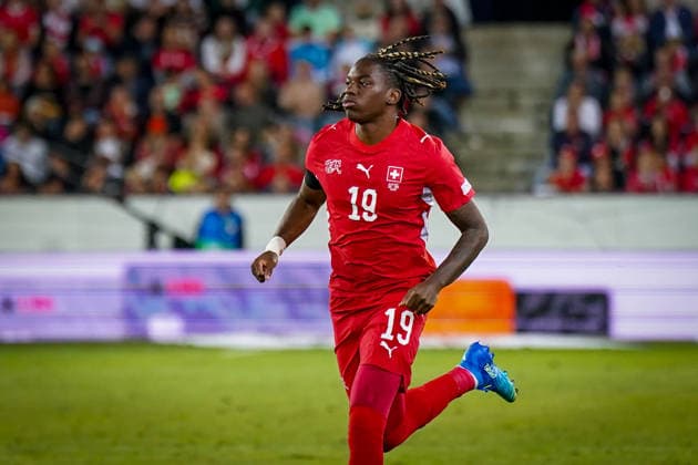 Soccer: UEFA Nations League 2026–2027, Matchday 3: Switzerland vs. Slovenia at Thermoplan Arena Lucerne—Winsley Boteli Makes His Debut for Switzerland; 19: Joy and Excitement as He Enters the Game Copyright: xJOERANxSTEINSIEKx