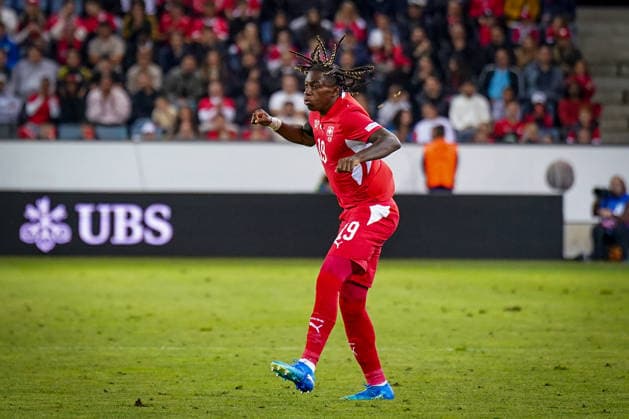 Soccer: UEFA Nations League 2026–2027, Matchday 3: Switzerland vs. Slovenia at Thermoplan Arena in Lucerne; Winsley Boteli’s debut for Switzerland; 19: Joy and excitement as he entered the game; facial expressions, emotions Copyright: xJOERANxSTEINSIEKx