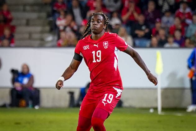 Soccer: UEFA Nations League 2026–2027, Matchday 3: Switzerland vs. Slovenia at Thermoplan Arena in Lucerne; Winsley Boteli’s debut for Switzerland; 19: Joy and excitement as he entered the game; facial expressions, emotions Copyright: xJOERANxSTEINSIEKx