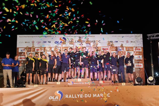W2RC - RALLYE DU MAROC 2026 603 VAN DEN BRINK Mitchel (ned), VAN HEUN Bart (ned), VAN DE POL Jarno (ned), Iveco Powerstar, Team De Rooy, TRK T5.1, 600 MACIK Martin (cze), TOMASEK Frantisek (cze), SVANDA David (cze), MM Technology Dakar Evo4, MM Technology, TRK T5.1, 606 SOLTYS Martin (cze), MIKSCH Vlastimil (cze), SIKOLA Tomas (cze), Buggyra Invictus, Buggyra ZM Racing, TRK T5.1, during the the Podium and Prize Giving Ceremony of the Rallye du Maroc 2026, 4th round of the 2026 WR2C Championship from October 3, 2026 around Zagora, Morocco - AgadirMorocco Copyright: xFREDERICxLExFLOCxHx