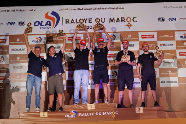 W2RC - RALLYE DU MAROC 2026 301 PINTO Alexandre (por), OLIVEIRA Bernardo (por), Taurus T3 Max, Odyssey Academy by BBR, FIA W2RC, CHG CHG1, 306 CARNEIRO Rui (por), MOTA Fausto (por), Taurus T3 Max, RC Motorsport, FIA W2RC, CHG CHG1, 308 ANDUJAR Manuel (arg), FRINI AndrÃ s (arg), Taurus Evo Max, 7240 Rally Team, CHG CHG1, during the the Podium and Prize Giving Ceremony of the Rallye du Maroc 2026, 4th round of the 2026 WR2C Championship from October 3, 2026 around Zagora, Morocco - AgadirMorocco  Copyright: xFREDERICxLExFLOCxHx