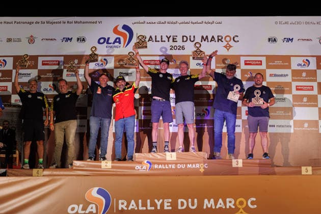 W2RC - RALLYE DU MAROC 2026 263 LAMBILLIOTTE Philippe (bel), DURAME Paul (fra), Optimus MD Rallye, MD Rallye ULT T1.2, 207 CECCALDI Jean-Luc (fra), CRESPO Christophe (fra), Optimus MD Rallye, MD Rallye Sport, FIA W2RC, ULT T1.2, 258 FRETIN Benoit (fra), DUPLE CÃ dric (fra), Century Racing CR6, Ydeo Competition, ULT T1.2, during the the Podium and Prize Giving Ceremony of the Rallye du Maroc 2026, 4th round of the 2026 WR2C Championship from October 3, 2026 around Zagora, Morocco - AgadirMorocco  Copyright: xFREDERICxLExFLOCxHx