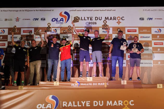 W2RC - RALLYE DU MAROC 2026 263 LAMBILLIOTTE Philippe (bel), DURAME Paul (fra), Optimus MD Rallye, MD Rallye ULT T1.2, 207 CECCALDI Jean-Luc (fra), CRESPO Christophe (fra), Optimus MD Rallye, MD Rallye Sport, FIA W2RC, ULT T1.2, 258 FRETIN Benoit (fra), DUPLE CÃ dric (fra), Century Racing CR6, Ydeo Competition, ULT T1.2, during the the Podium and Prize Giving Ceremony of the Rallye du Maroc 2026, 4th round of the 2026 WR2C Championship from October 3, 2026 around Zagora, Morocco - AgadirMorocco  Copyright: xFREDERICxLExFLOCxHx