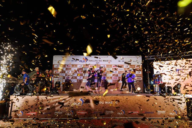 W2RC - RALLYE DU MAROC 2026 203 QUINTERO Seth (usa), SHORT Andrew (usa), Toyota Hilux GR, Toyota Gazoo Racing W2RC, FIA W2RC, ULT T1+, 240 FERREIRA Joao (por), PALMEIRO Filipe (por), Toyota Hilux IMT Evo, Toyota Gazoo Racing SA, FIA W2RC, ULT T1+, 202 LATEGAN Henk (rsa), CUMMINGS Brett (rsa), Toyota Hilux GR, Toyota Gazoo Racing W2RC, FIA W2RC,ULT T1+, podium, portrait, during the the Podium and Prize Giving Ceremony of the Rallye du Maroc 2026, 4th round of the 2026 WR2C Championship from October 3, 2026 around Zagora, Morocco - AgadirMorocco  Copyright: xFREDERICxLExFLOCxHx
