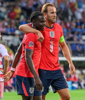 03 October 2026 - Croatia v England - UEFA Nations League - Stadion HNK - Rijeka - Croatia. Croatia v England - UEFA Nations League - Stadion HNK - Rijeka - Croatia. England s Bukayo Saka celebrates his goal with Harry Kane. Picture : Mark Pain RIJEKA CROATIA Copyright: xMarkxPainx