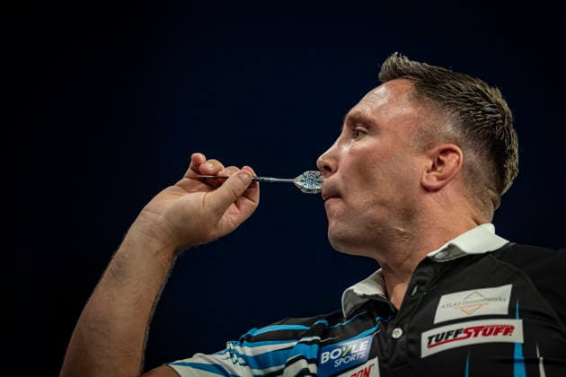 RECORD DATE NOT STATED 3rd October 2026; Mattioli Arena, Leicester, England; PDC World Grand Prix Darts Day 6; Gerwyn Price in action on the oche his semi final match against Nathan Aspinall GodfreyxPitt