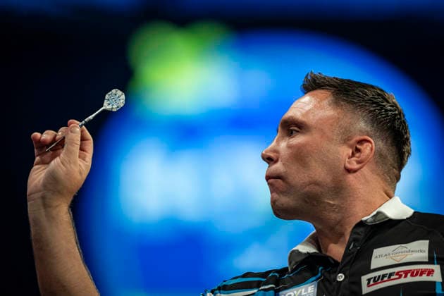 RECORD DATE NOT STATED 3rd October 2026; Mattioli Arena, Leicester, England; PDC World Grand Prix Darts Day 6; Gerwyn Price in action on the oche his semi final match against Nathan Aspinall GodfreyxPitt