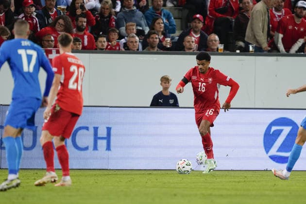Luzern, Switzerland - October 03: Zachary Athekame (16 SUI) in action during the UEFA Nations League match between Switzerland and Slovenia at thermoplan arena on October 03, 2026 in Luzern, Switzerland. Copyright: xKjetilxWaberx xSPPx Sportspressphoto_SPR244931