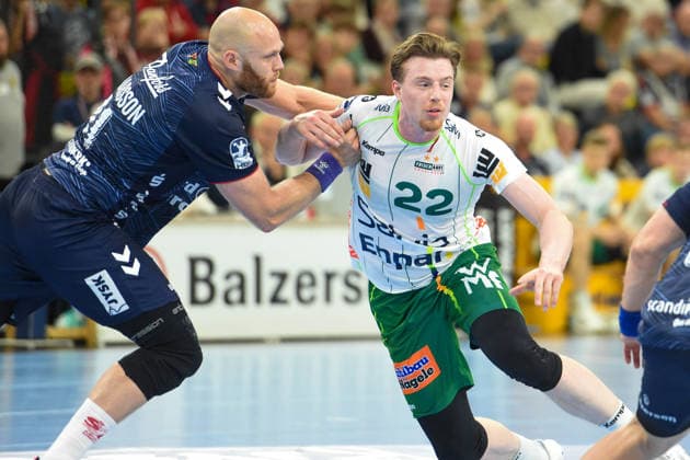 Handball I Men I 2026–2027 Season I Bundesliga I Matchday 7 I SG Flensburg Handewitt vs. HC Hamburg I October 3, 2026; from left: Arnar Freyr Arnasson 30, SG Flensburg Handewitt, Erik Persson, 22, Frisch Auf Göppingen Copyright: xLobeca JanxKirschnerx