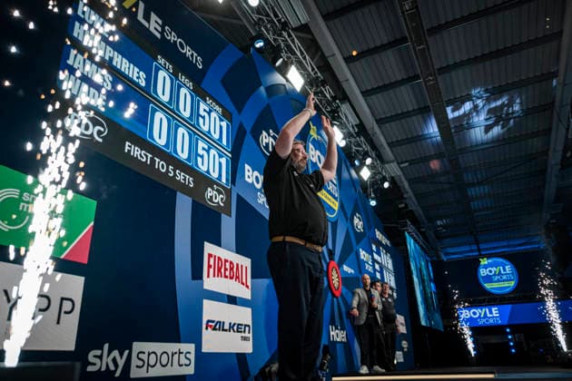 RECORD DATE NOT STATED 3rd October 2026; Mattioli Arena, Leicester, England; PDC World Grand Prix Darts Day 6; James Wade arrives on stage for his semi final match against Luke Humphries GodfreyxPitt