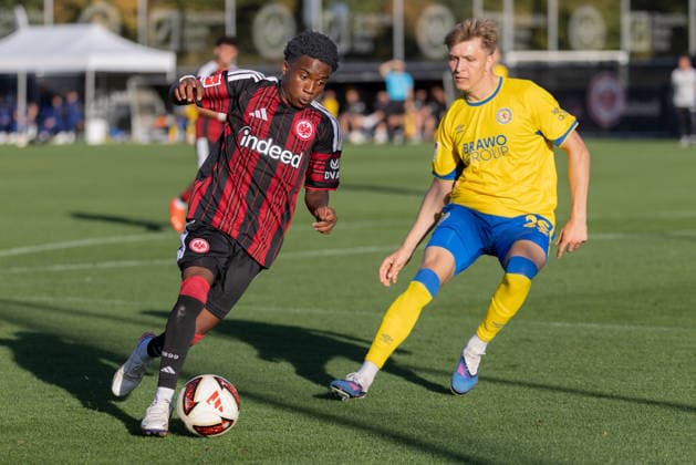 Eintracht Frankfurt vs. Eintracht Braunschweig, Friendly Match: Lawrence Setordjie (Eintracht Frankfurt, 48) vs. Tristan Wagner (Braunschweig, 26). Friendly match between Eintracht Frankfurt and Eintracht Braunschweig on October 2, 2026, at Deutsche Bank Park in Frankfurt am Main, Frankfurt am Main, Hesse, Germany, Deutsche Bank Park