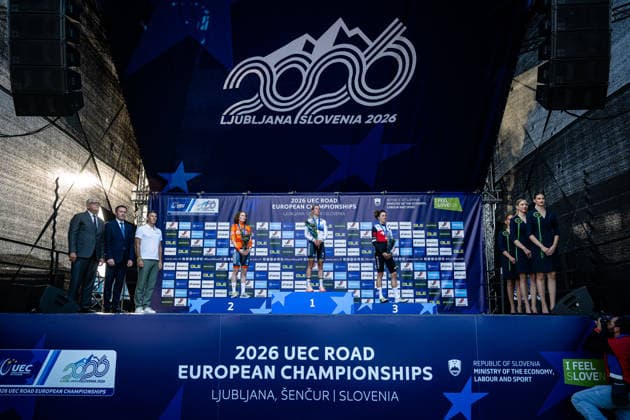 PIETERSE Puck, VOLLERING Demi UEC Road Cycling European Championships Ljubljana 2026 PIETERSE Puck NED Netherlands Second Place VOLLERING Demi NED Netherlands Winner First Place REUSSER Marlen SUI Switzerland Third Place Award Ceremony Medal Ceremony Podium Landscape Format Landscape Event UEC Road Cycling European Championships 2026 Ljubljana Category: Cycling Road Cycling European Championships Road Race Elite Women Location: Europe, Slovenia, Sencur (äencur) Discipline: Road Race (RR) Distance: 129.9 km Date: October 3, 2026 (Saturday), Day 2