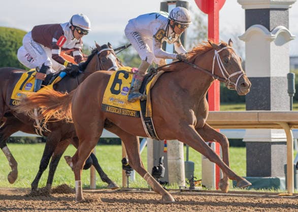 October 3, 2026, Lexington, Kentucky, USA: American History (6) ridden by John Velazquez wins the Claiborne Breeders Futurity (Grade 1) on October 3, 2026. Jessica Morgan Eclipse Sportswire CSM HORSE RACING 2026: Breeders Futurity WAYI Keeneland OCT 03 - ZUMAcs17 20261003_faf_cs17_166 Copyright: x01354200x