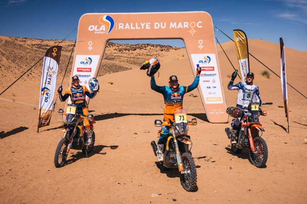 W2RC - RALLYE DU MAROC 2026 01 SANDERS Daniel (aus), Red Bull KTM Factory Racing, KTM 450 Rally Factory, FIM W2RC, Rally GP, 73 CANET Edgar (esp), Red Bull KTM Factory Racing, KTM 450 Rally Factory, FIM W2RC, Rally GP J, 09 BRABEC Ricky (usa), Monster Energy Honda HRC, Honda CRF 450, FIM W2RC, Rally GP, ambiance, arrivee, finish line during the Stage 5 of the Rallye du Maroc 2026, 4th round of the 2026 WR2C Championship from October 3, 2026 around Zagora, Morocco - AgadirMorocco  Copyright: xDamienxSaulnierx