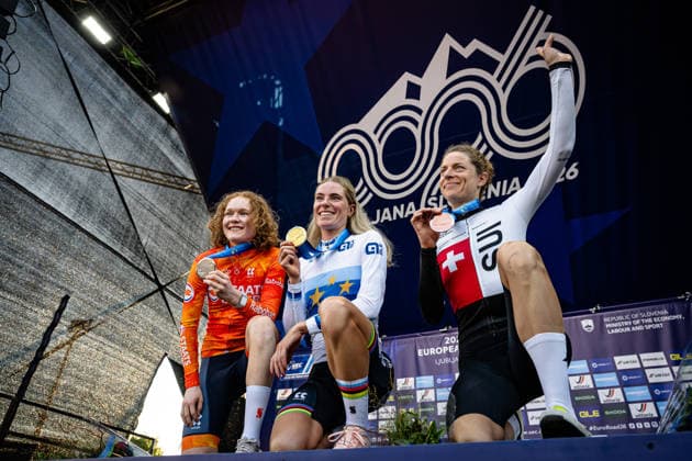 PIETERSE Puck, VOLLERING Demi UEC Road Cycling European Championships Ljubljana 2026 PIETERSE Puck NED Netherlands Second Place VOLLERING Demi NED Netherlands Winner First Place REUSSER Marlen SUI Switzerland Third Place Award Ceremony Medal Ceremony Podium Landscape Format Landscape Event UEC Road Cycling European Championships 2026 Ljubljana Category: Cycling Road Cycling European Championships Road Race Elite Women Location: Europe, Slovenia, Sencur (äencur) Discipline: Road Race (RR) Distance: 129.9 km Date: October 3, 2026 (Saturday), Day 2