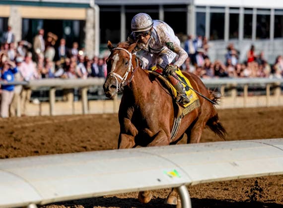 October 3, 2026, Lexington, Ky, USA: American History (6) ridden by John Velazquez wins the Claiborne Breeders Futurity (Grade 1) at Keeneland in Lexington, Kentucky on October 3, 2026. Eclipse Sportswire CSM Lexington USA - ZUMAcs17 20261003_faf_cs17_178 Copyright: xCaseyxLaughterx