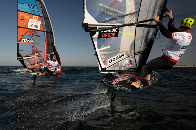PWA Citroën World Windsurfing Tour Sylt 2026 Day 8 Slalom Foil Men Sylt Westerland, October 3, 2026 Bruno Martini Slalom Foil Men, Italy, ITA 160 Sem Stroosma Slalom Foil Men, Argentina, NED 450 Noah Vinther Slalom Foil Men, Denmark, DEN 7777 PWA Citroën World Windsurfing Tour Sylt 2026 Day 8 Slalom Foil Men on October 3, 2026, off Brandenburger Beach, motorboat on Sylt, Westerland, Germany Copyright: xBEAUTIFULxSPORTS AndreasxDickx
