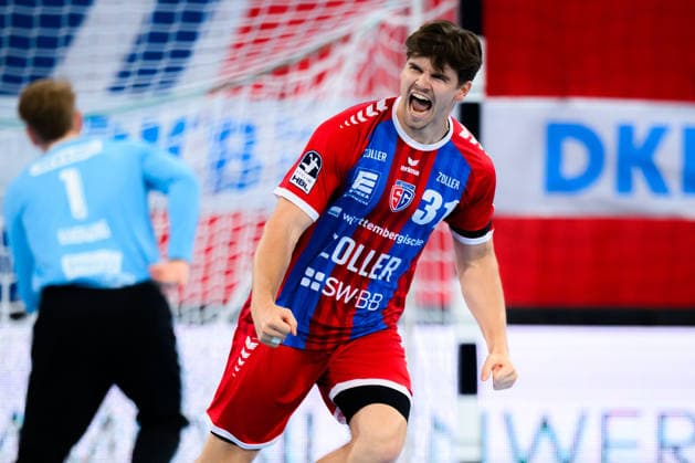 Bietigheim HBL 26 27 SG BBM Bietigheim Fuechse Berlin Alexander Pfeifer Bietigheim Celebration Joy Emotion Goal Celebration Goal Scorers Goal Scorer Bietigheim Bissingen Egetrans Arena Baden-Württemberg Germany