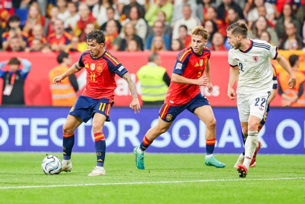 3rd October 2026; Carlos Tartiere Stadium, Oviedo, Spain; UEFA Nations League Football, Spain versus Czech Republic; Spain 11 Yeremy Pino on attack AmandaxMcMaster
