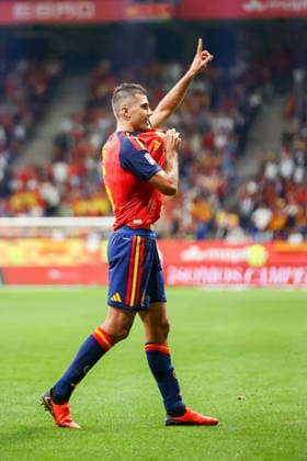3rd October 2026; Carlos Tartiere Stadium, Oviedo, Spain; UEFA Nations League Football, Spain versus Czech Republic; Spain 6 Rodri celebrates after Spain& x2019;s second goal AmandaxMcMaster