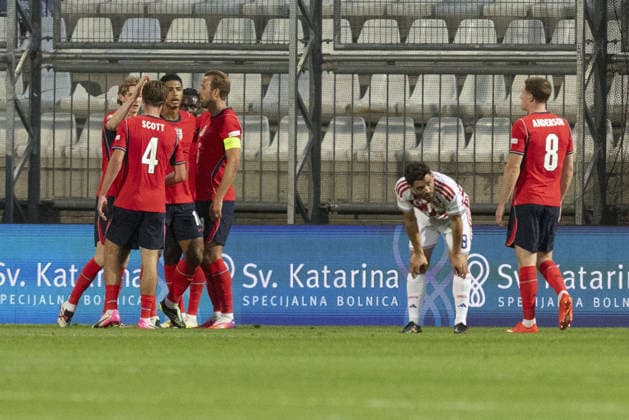 Croatia v England - UEFA Nations League RIJEKA, CROATIA - OCTOBER 03: Players of England celebrate after scoring a goal during UEFA Nations League, League A, Group A3 soccer match at Stadion HNK Rijeka in Rijeka, Croatia on October 03, 2026. Stringer Anadolu Grad Zagreb Croatia. Editorial use only. Please get in touch for any other usage. Copyright: x2026xAnadoluxStringerx