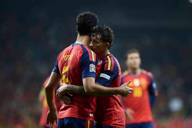 Spain - Czech Republic - UEFA Nations League 2026 27 OVIEDO, SPAIN - OCTOBER 3: Mikel Merino of Spain celebrates after scoring his team s third goal during the UEFA Nations League 2026 27 group phase match between Spain and Czech Republic at the Carlos Tartiere Stadium on October 3, 2026 in Oviedo, Spain. (Photo by Diego Simon Photo Players Images Magara Press) Oviedo Carlos Tartiere Espana Copyright: xDiegoxSimonx