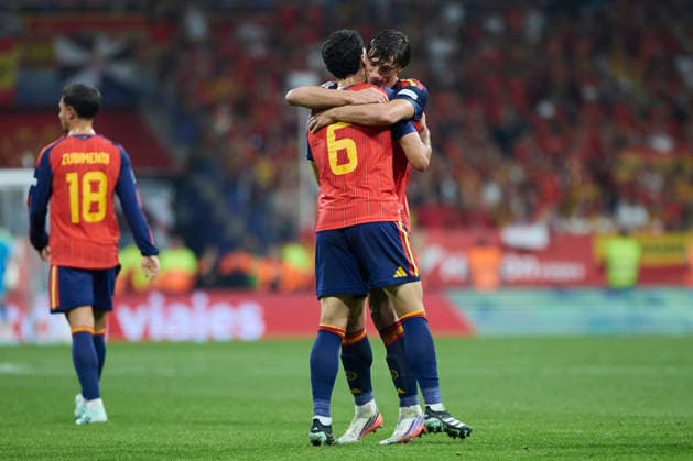 Spain - Czech Republic - UEFA Nations League 2026 27 OVIEDO, SPAIN - OCTOBER 3: Mikel Merino of Spain celebrates after scoring his team s third goal during the UEFA Nations League 2026 27 group phase match between Spain and Czech Republic at the Carlos Tartiere Stadium on October 3, 2026 in Oviedo, Spain. (Photo by Diego Simon Photo Players Images Magara Press) Oviedo Carlos Tartiere Espana Copyright: xDiegoxSimonx