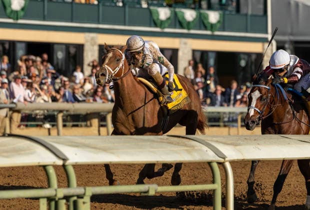 October 3, 2026, Lexington, Ky, USA: American History (6) ridden by John Velazquez wins the Breeders Futurity on October 3, 2026. Candice Chavez Eclipse Sportswire CSM Lexington USA - ZUMAcs17 20261003_faf_cs17_302 Copyright: x {Serialx