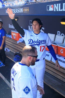October 3, 2026, Los Angeles, California, USA: Shohei Ohtani 17 of the Los Angeles Dodgers in the dugout during NLDS Game 1 against the Atlanta Braves on Saturday October 3, 2026 at Dodger Stadium in Los Angeles, California. Dodgers defeat Braves, 5-3, in NLDS Game 1. JAVIER ROJAS PI Los Angeles USA - ZUMAp124 20261003_zaa_p124_031 Copyright: xJavierxRojasx