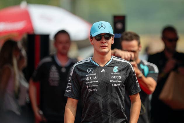 4th October 2026; Sepang IC, Kuala Lumpur, Malaysia; Formula 1, Bahrain Grand Prix, Race Day; George Russell (63) of Great Britain and Mercedes-AMG PETRONAS Formula One Team arrives at Sepang Circuit DavidxAsh