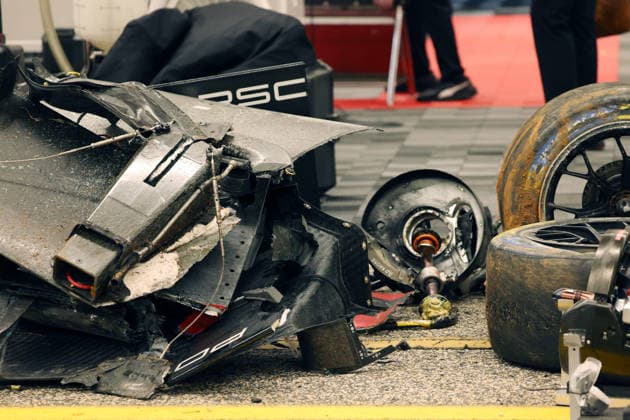 Damaged carbon fiber parts following an accident involving the Porsche 963 driven by Felipe Nasr, Laurin Heinrich, and Julien Andlauer; Porsche Penske tent; IMSA racing series; 29th Motul Petit Le Mans race; Road Atlanta, Georgia, USA; October 3, 2026; retirement,